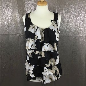 White House black market ruffle front floral top